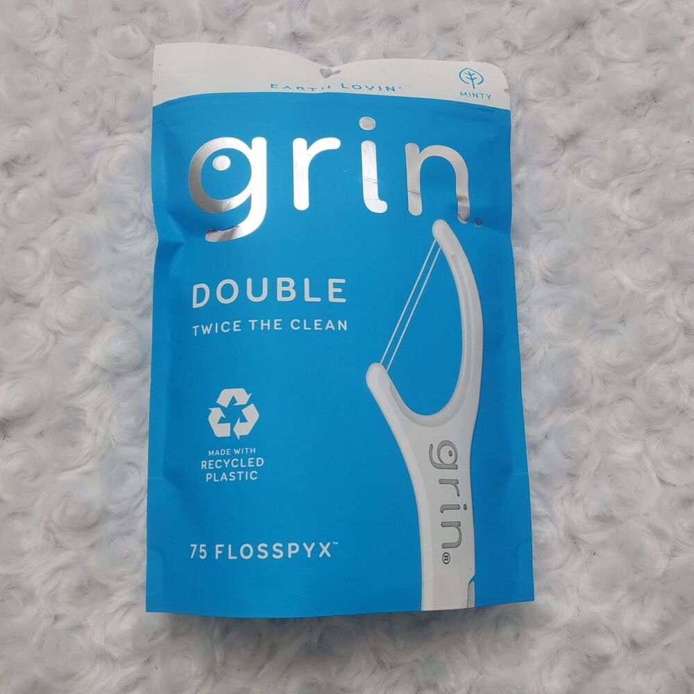 Grin Flosspyx Double Twice the Clean Dental Floss Picks Minty 75 Count Sealed
